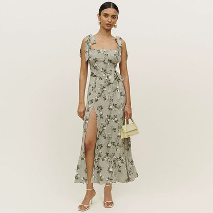 Damen Maxikleid Rüschendetails Hochschlitz Norvielle
