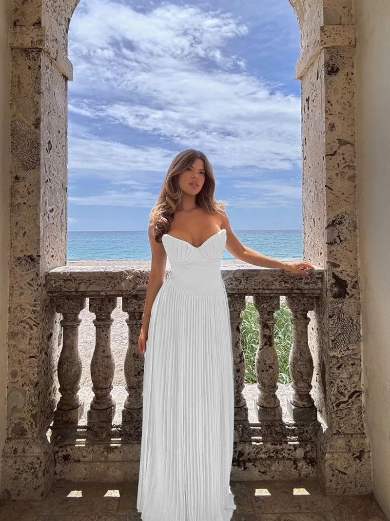 Damen Maxikleid Plissee Herzförmig Norvielle