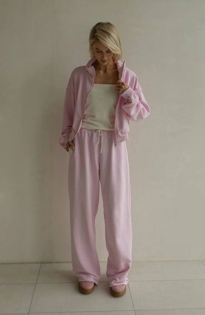 Damen Fleece Lounge Set elastisch Norvielle Grau
