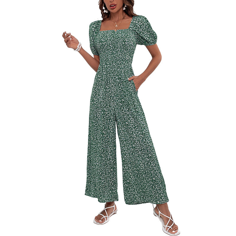 Damen Jumpsuit Elastischer Bund Puffärmel Norvielle