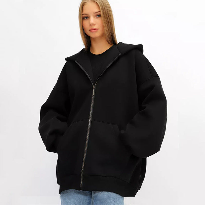 Damen Oversized Kapuzenjacke Norvielle Hoch Bündchen Reißverschluss