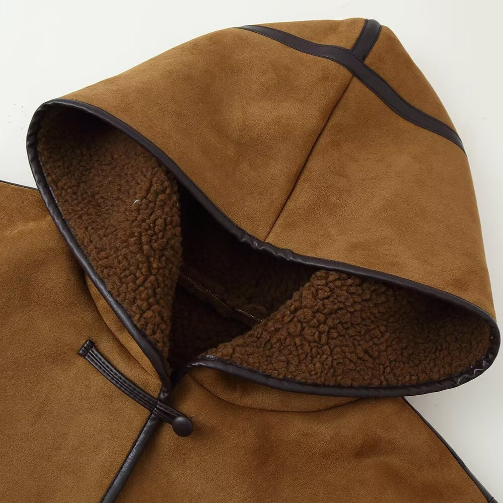 Damen Kunstlederjacke Kapuze Warmfutter