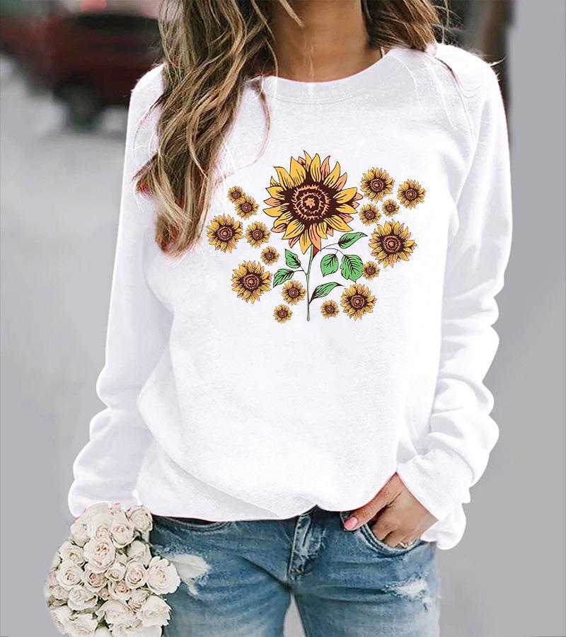 Damen Sweatshirt Florales Sonnenblumenmotiv Bequem Norvielle