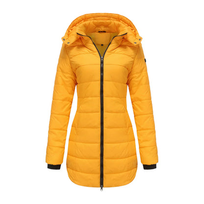 Damen Pufferjacke Steppdesign Mittellang Abnehmbare Kapuze