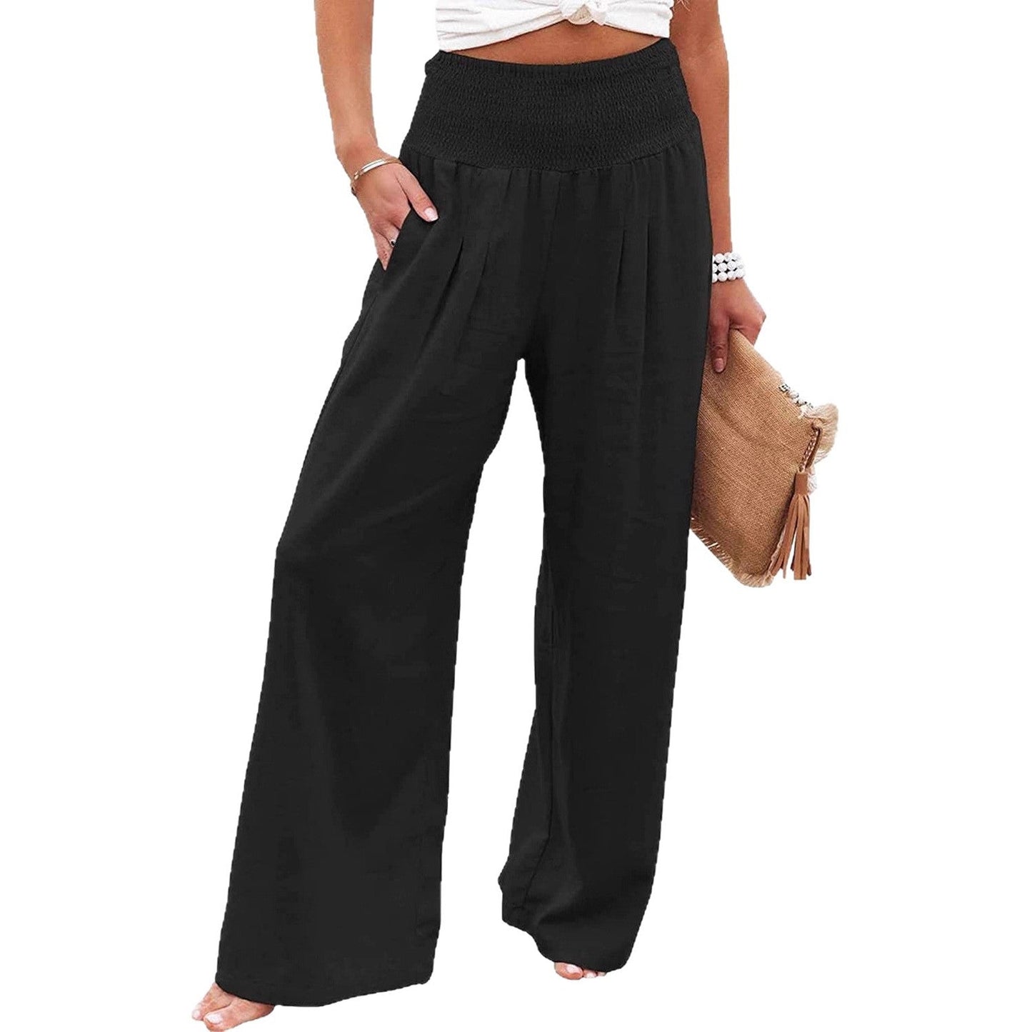 Damen Palazzo-Hose Elastischer Bund Seitentaschen