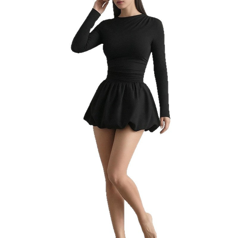 Damen Minikleid Langer Ärmel Gerafft Norvielle