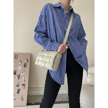 Damen Hemdbluse Oversized Streifenmuster Weiß