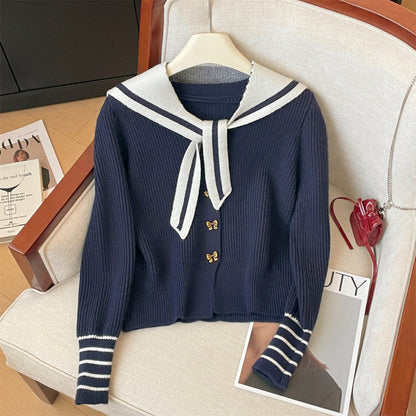 Damen Strickjacke Nautischer Kragen Dekorative Knöpfe Norvielle