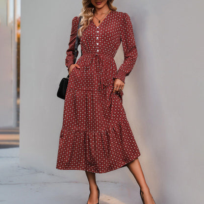 Damen Maxikleid Dekorativer Knopf Rüschendetails Norvielle - Norvielle