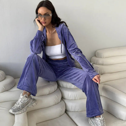 Damen Sportlicher Velour-Anzug mit Kapuze Elastisch