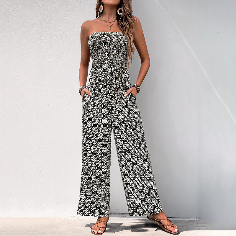 Damen Jumpsuit Boho-Muster Elastischer Bund Norvielle