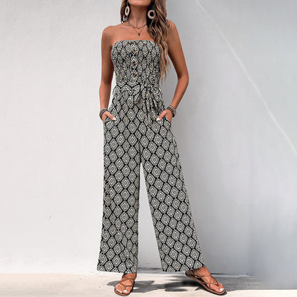 Damen Jumpsuit Boho-Muster Elastischer Bund Norvielle