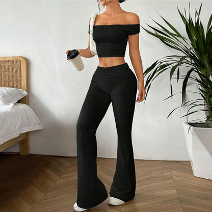 Norvielle Damen Crop- und High-Waist-Hosen Set