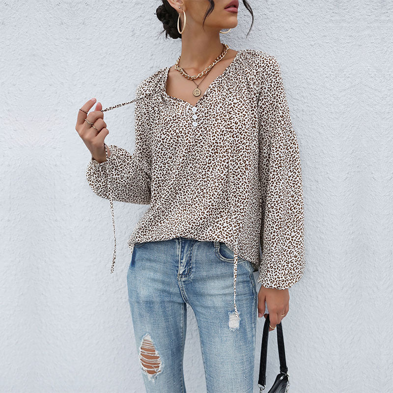 Damen Bluse Leopardenmuster Puffärmel Norvielle - Norvielle