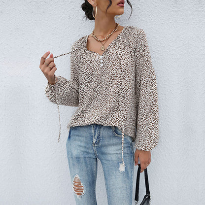Damen Bluse Leopardenmuster Puffärmel Norvielle - Norvielle