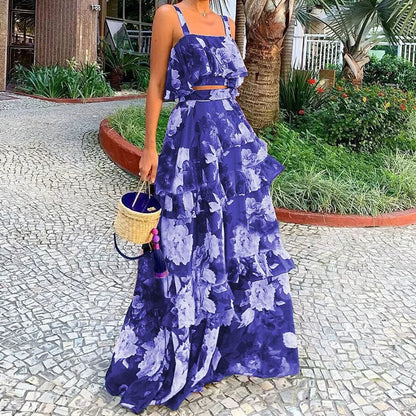 Damen Maxi-Kleid Florales Muster Rüschen Norvielle