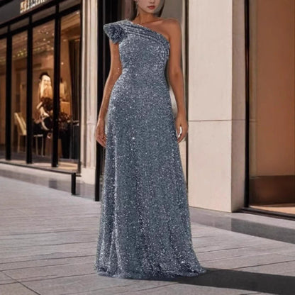 Damen Maxikleid Schulterfrei Pailletten