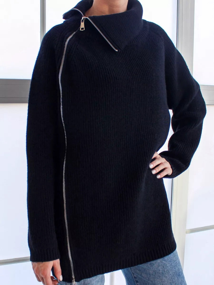 Norvielle Damen Oversized Pullover Rippstrick Asymmetrisch Großer