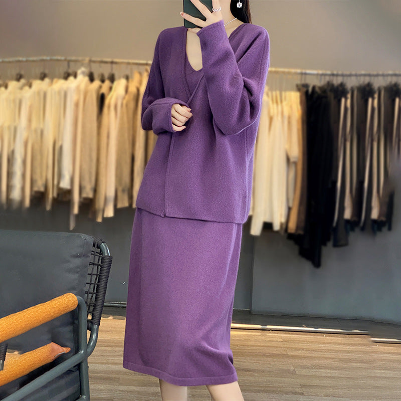 Damen Strickensemble V-Ausschnitt Asymmetrisch Norvielle