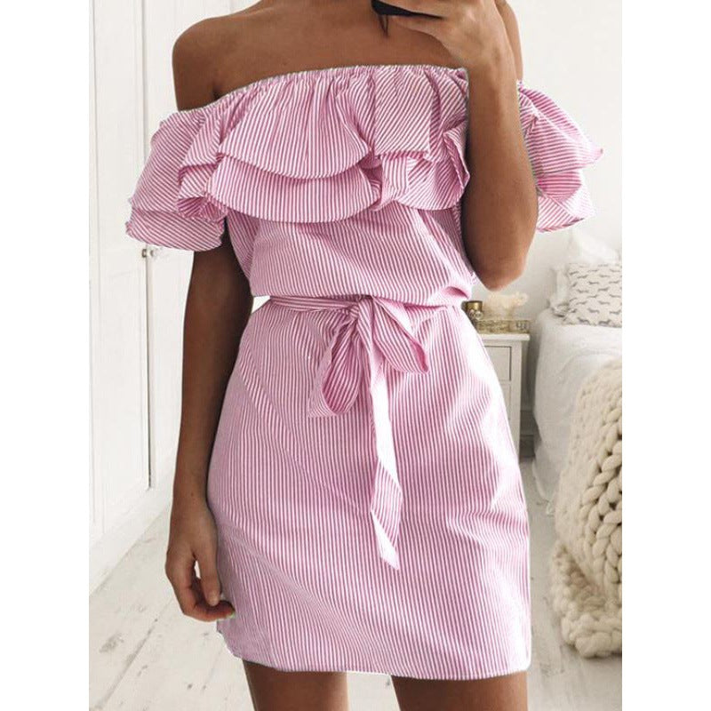 Damen Minikleid Volants Bindegürtel Norvielle