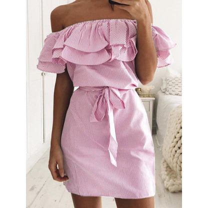 Damen Minikleid Volants Bindegürtel Norvielle