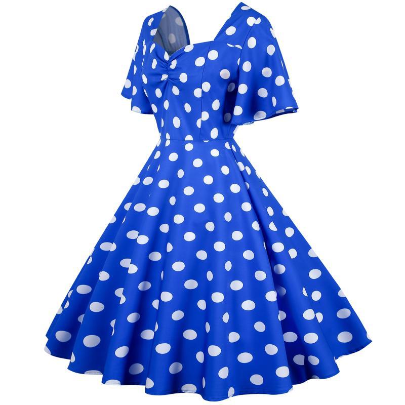 Damen Rockabilly Kleid Polka Dots Muster es Kleid