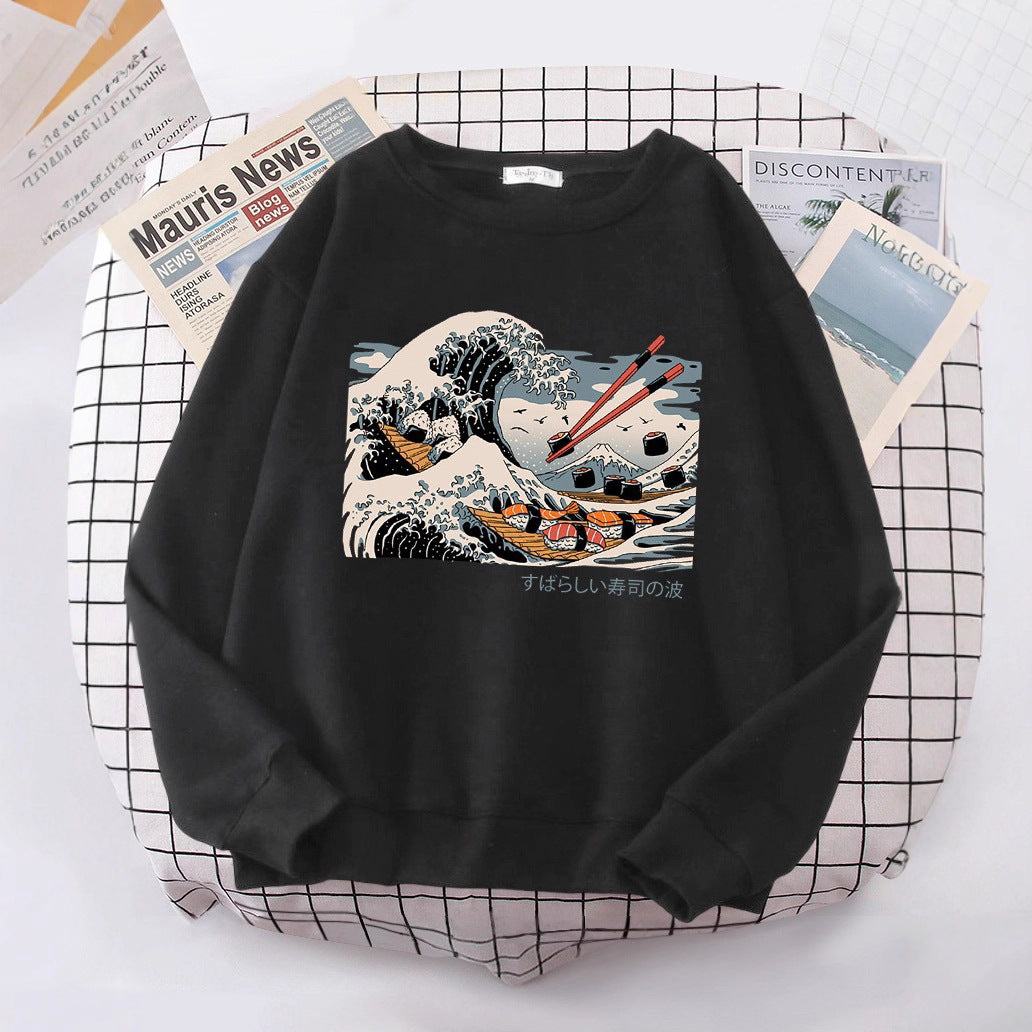 Damen Sweatshirt Wellen-Design Gemütlich Norvielle