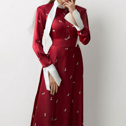 Damen Maxikleid mit Drapierung und Langärmlen Norvielle