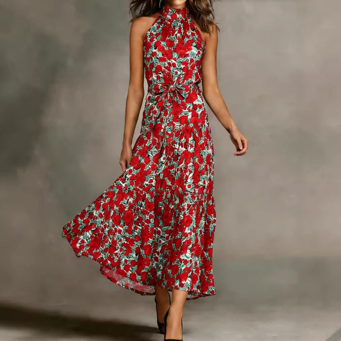 Damen Maxikleid Floralmuster Schmal Taillengürtel Norvielle - Norvielle
