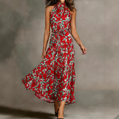 Damen Maxikleid Floralmuster Schmal Taillengürtel Norvielle - Norvielle