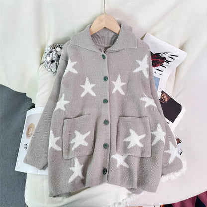 Damen Strickjacke Sternenmotiv Taschen Norvielle - Norvielle