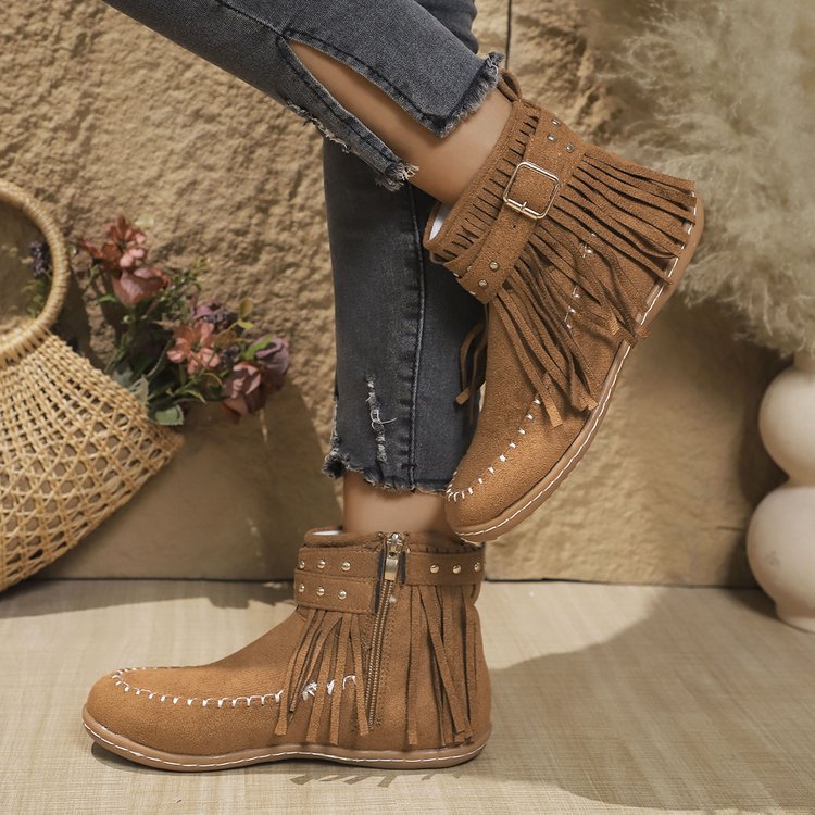 Damen Stiefeletten mit Fransen und Schnalle