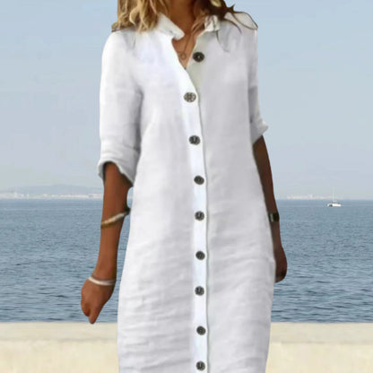 Damen Hemdblusenkleid mit Knöpfen Lässiger Schnitt Norvielle - Norvielle