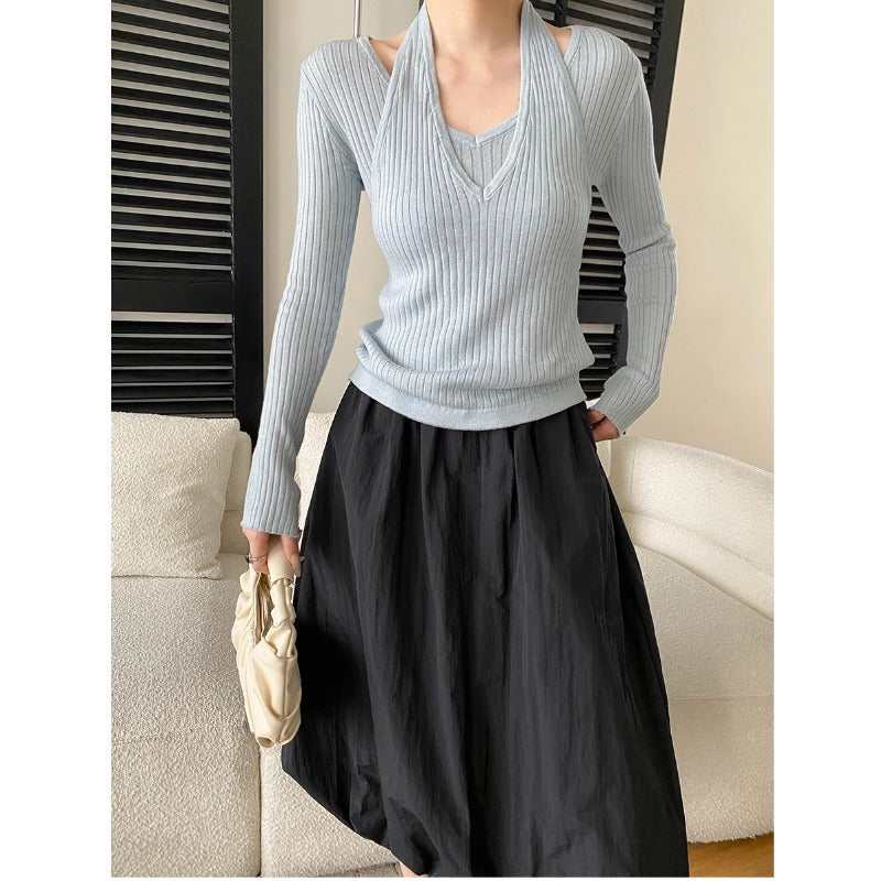 Damen Strickpullover V-Ausschnitt mit Cut-Outs Norvielle