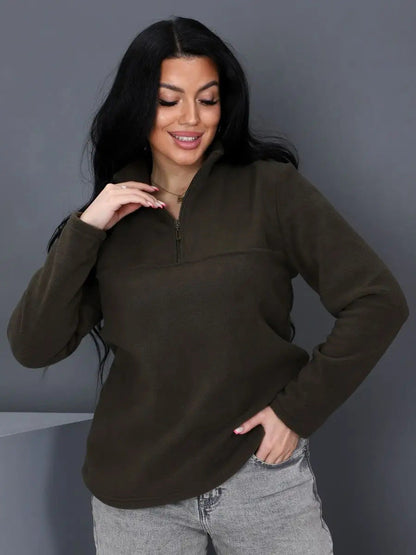 Damen Fleece Pullover Stehkragen Halbzipp Norvielle