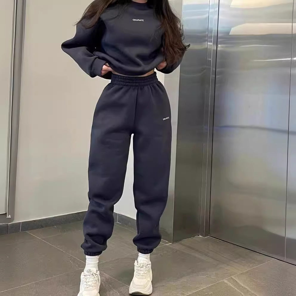 Damen Sweatanzug Oversized Elastisch Schwarz - Norvielle