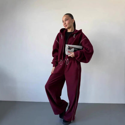 Damen Sweatanzug Kapuzenpullover Weite Hose Seitenstreifen Norvielle