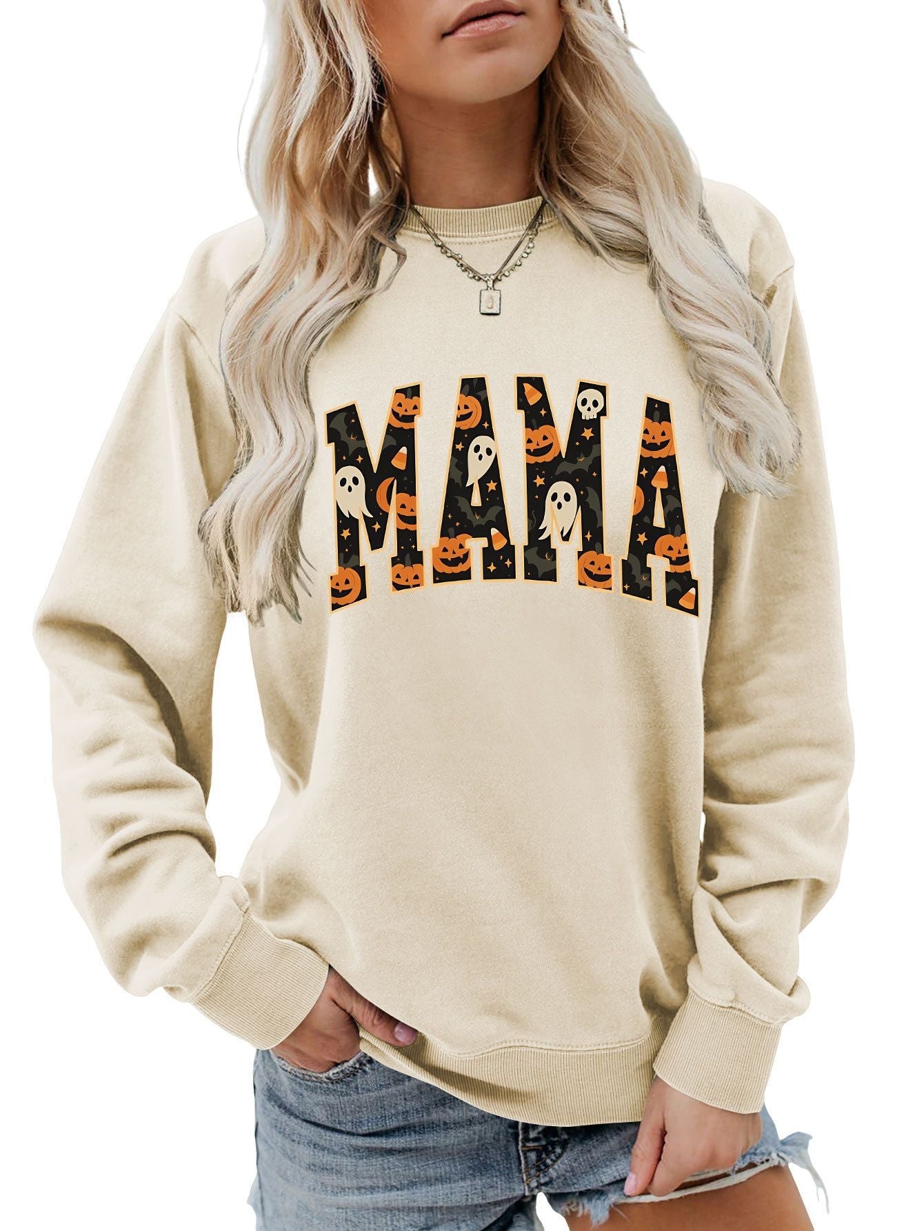 Damen Sweatshirt Halloween-Design Baumwolle Bequem