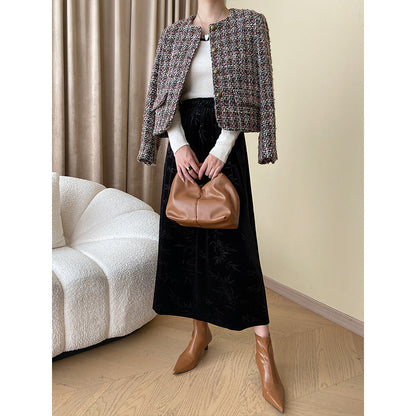 Damen Boucle-Jacke Strukturiert Symbolknöpfe Beige