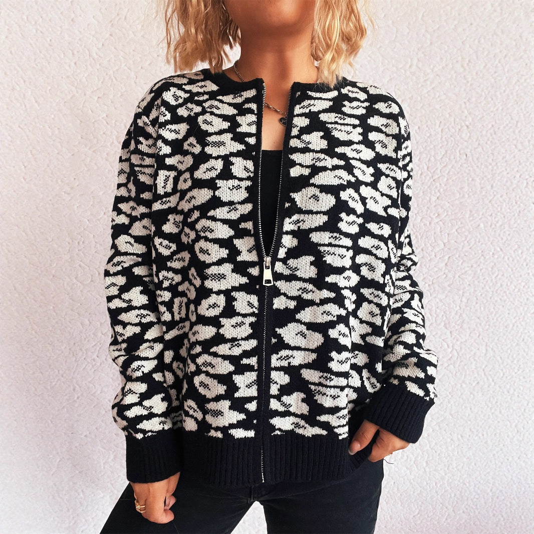 Damen Strickjacke Florales Muster Durchgehende Knopfleiste - Norvielle