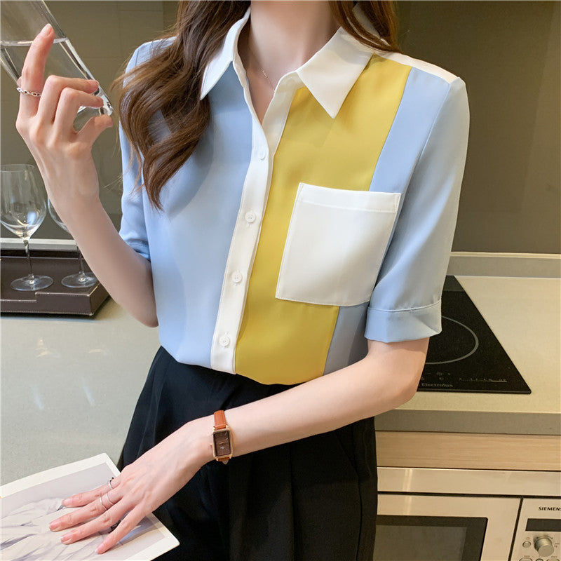 Damen Kurzarmbluse Modern Farben Elegantes Design