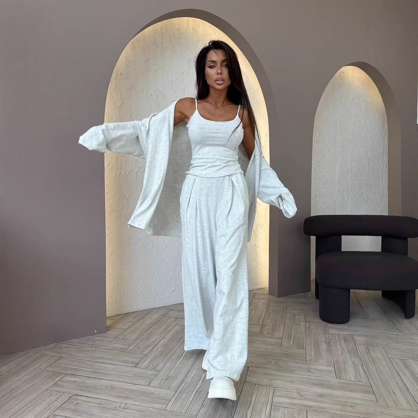Damen Freizeitjacke Weites Design Bindbarer Gürtel Norvielle