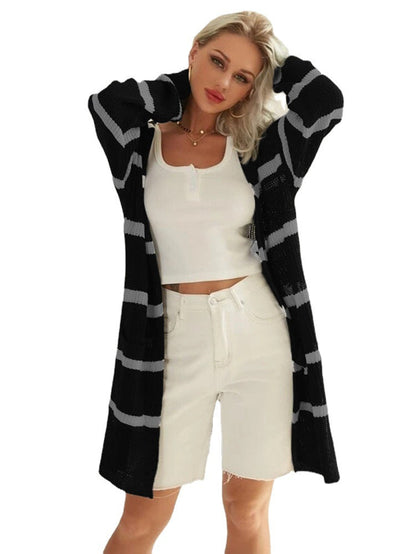 Damen Cardigan Lang Strick Modern Streifen Norvielle