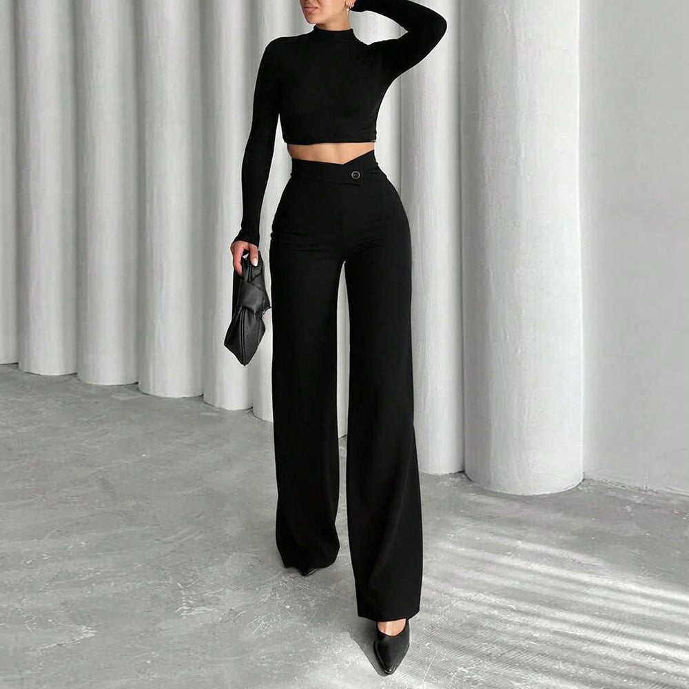 Damen High-Waist Hose Weite Passform Elegant Gürtel