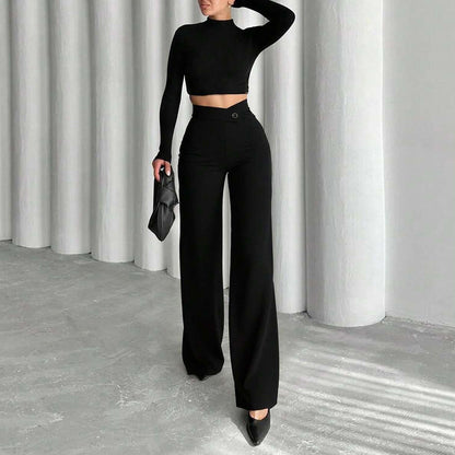 Damen High-Waist Hose Weite Passform Elegant Gürtel