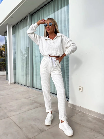 Damen Freizeitanzug Set Cropped Oberteil Bequeme Hose Norvielle