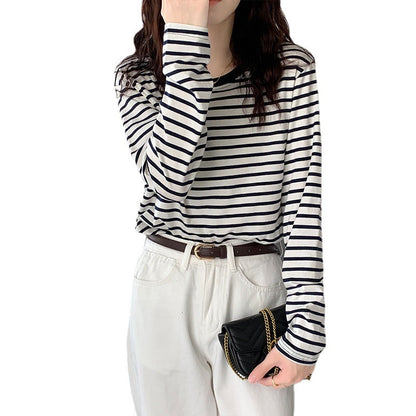 Damen Longsleeve-Shirt Maritimes Streifenmuster Lässiger Schnitt