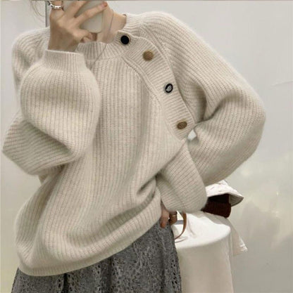 Damen Strickpullover Dekorative Knöpfe Bequem Norvielle