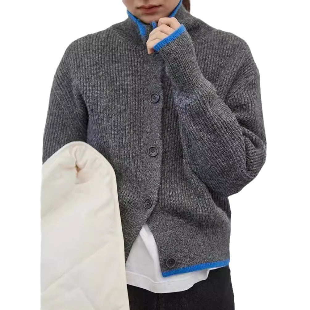 Damen Strickjacke Stehkragen Dekorative Knöpfe Norvielle