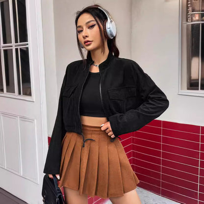 Damen Cordjacke Kurz Praktische Taschen Lässig